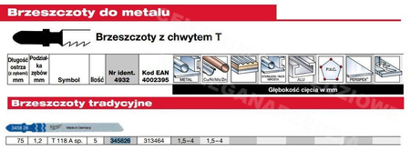 MILWAUKEE Brzeszczot do wyrzynarki 75/1,2mm T118A 5szt. METAL