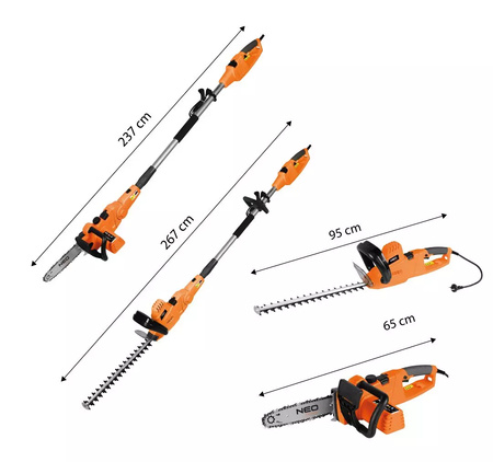 NEO TOOLS Urządzenie ogrodowe 2w1 piła do gałęzi i nożyce do żywopłotu na wysięgniku