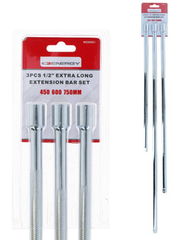 ENERGY Zestaw przedłużek 1/2" 3 szt. 450 mm, 600 mm, 750 mm Stal CrV