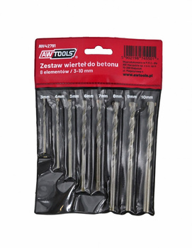 Wiertła do betonu 8 szt. 3-10mm CrV, węglik, AW42791 AWTOOLS