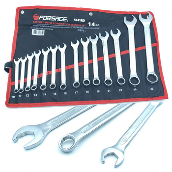 Klucze płasko-oczkowe RatchetDrive 14 el Cr-V F-5141RD ROCKFORCE