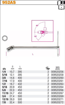 Klucz nasadowy T z przegubem 1/2 calowy 952AS-1-2 stal warsztat BETA POLSKA