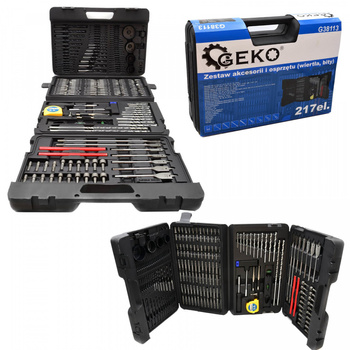 Zestaw narzędzi 217 el wiertła bity nasadki G38113 GEKO