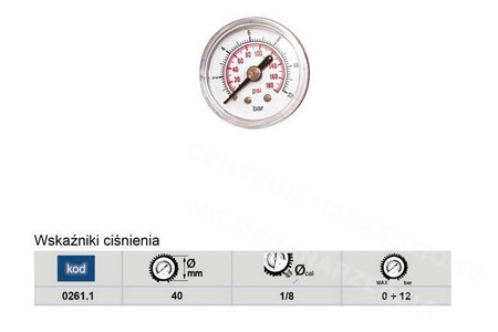 ADLER MANOMETR-WSKAŻNIK 0-12BAR 40-1/8"