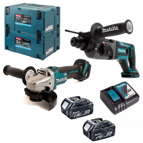 MAKITA COMBO 18V 2x5,0Ah SZLIFIERKA + MŁOTOWIE.