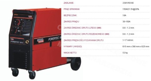 LINCOLN PÓŁAUTOMAT SPAWALNICZY POWERTEC 161C EURO-ZŁĄCZE LINCOLN ELECTRIC