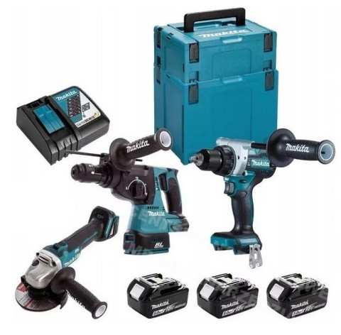 MAKITA Zestaw elektronarzędzi COMBO 18V DLX3157TJ (DDF486+DGA506+DHR243) 3x5,0Ah 2x MAKPAC