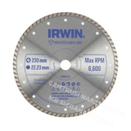 IRWIN Tarcza diamentowa 230mm x 22,23mm / Pełna do kamienia, cegieł, płytek, marmuru i granitu