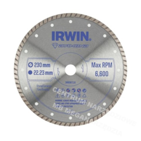 IRWIN Tarcza diamentowa 230mm x 22,23mm / Pełna do kamienia, cegieł, płytek, marmuru i granitu