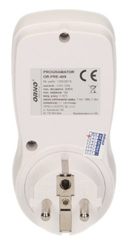 Programator czasowy gniazdkowy typ E 16A 3680W OR-PRE-409 ORNO